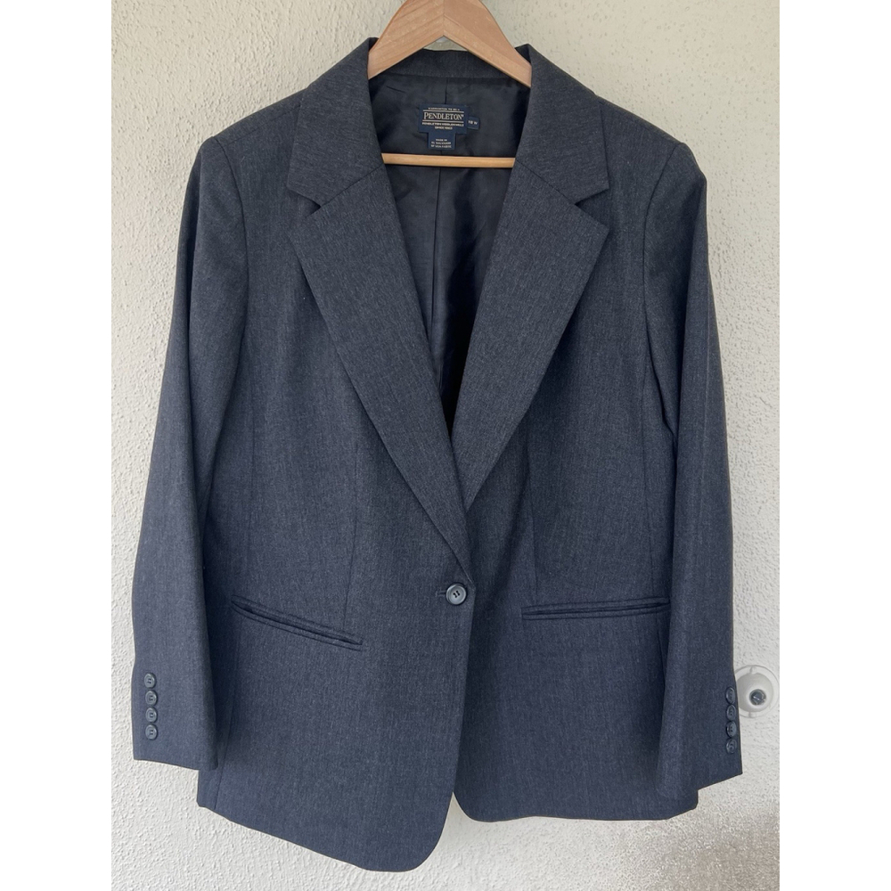 Pendleton Gray Virgin Wool Blazer Jacket Womens 18W Classic Career Office Formal